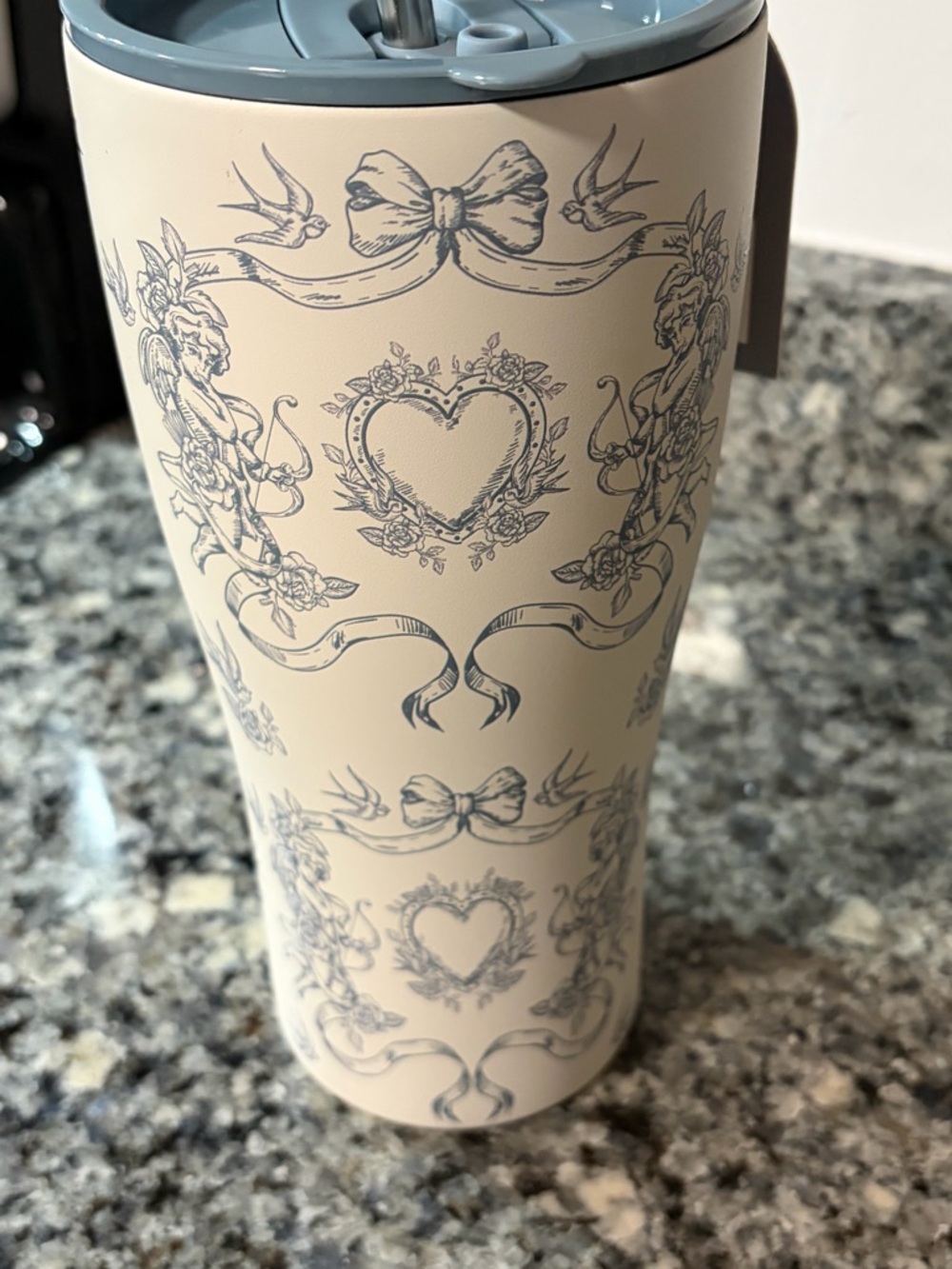 Blue Floral Heart Travel Tumbler